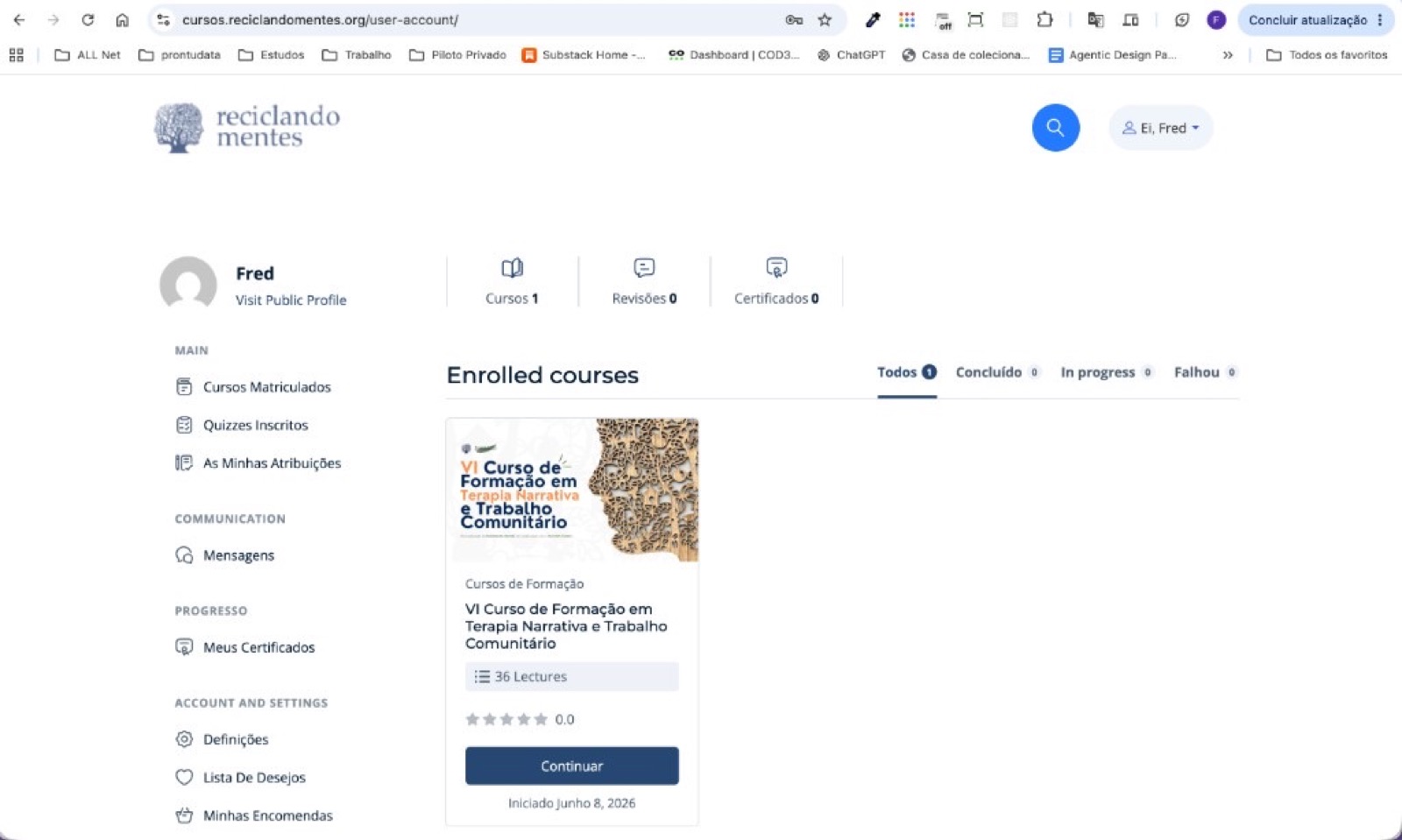 LMS Reciclando Mentes — plataforma de cursos em WordPress